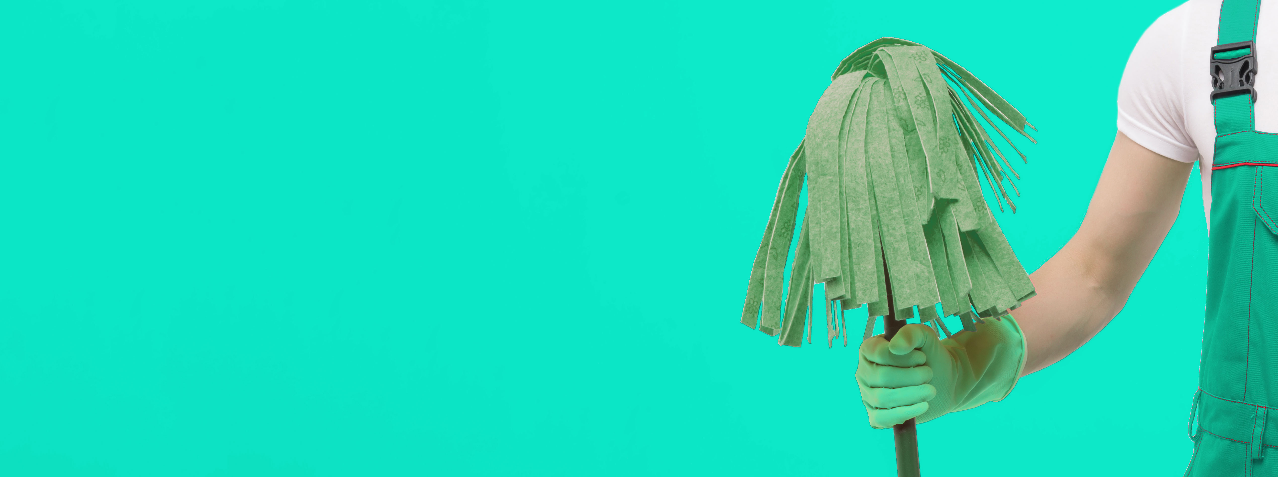 Cleaner holding a mop